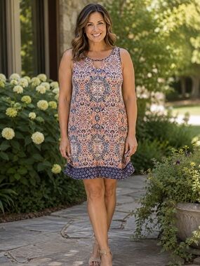 Xhilaration Medallion Boho Print    Sleeveless Tank Dress with Keyhole Neckline